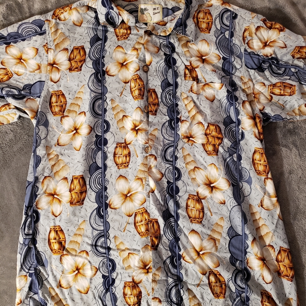 Button down tropical print mens shirt